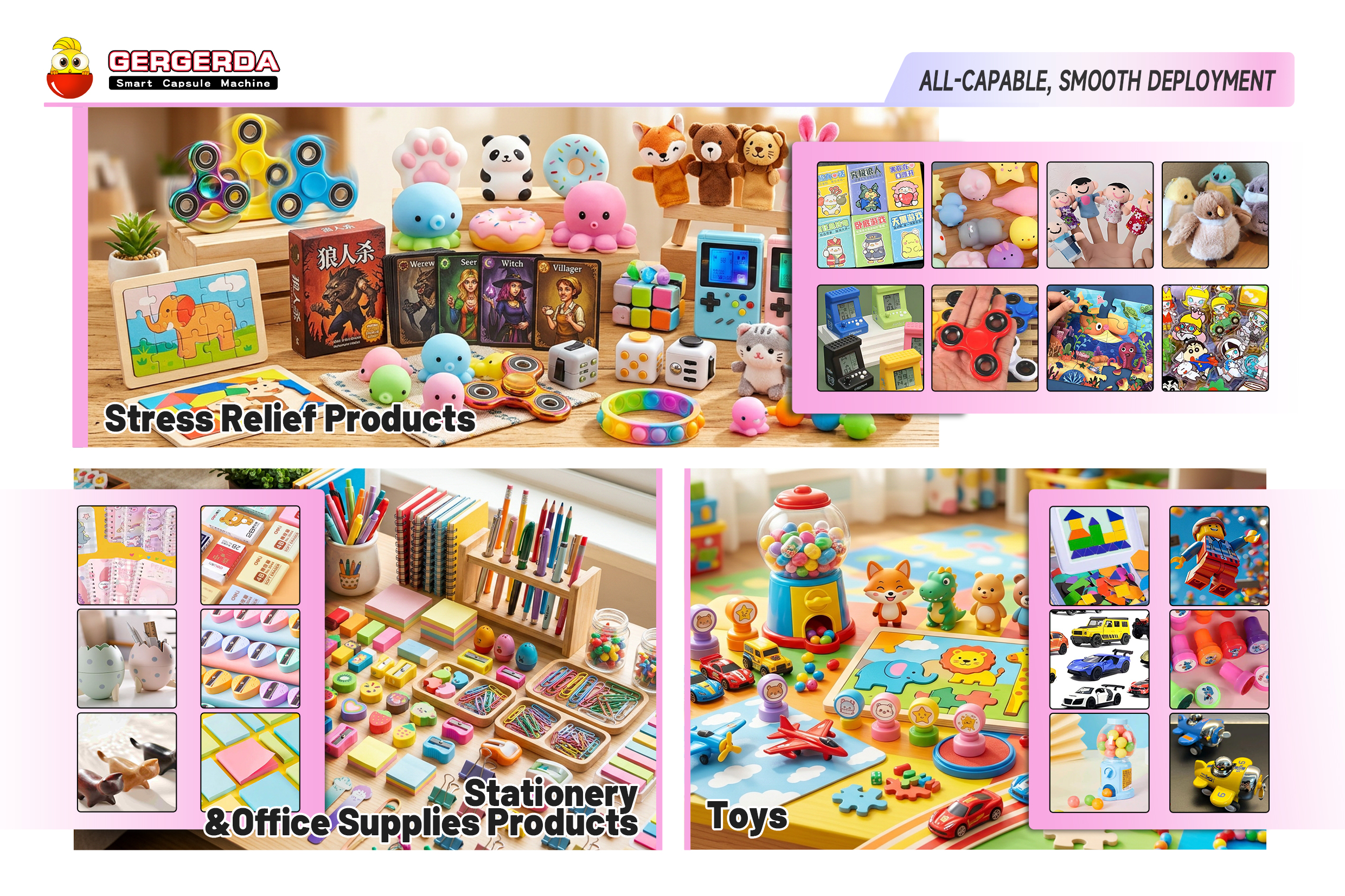GERGERDA gashapon full categories: fidget toys, stationery, kids capsule toys
